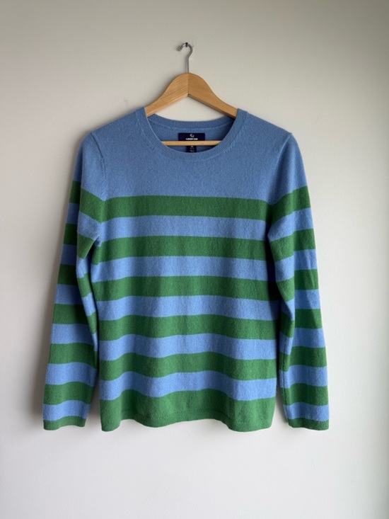 Lands' End Sweaters - Lands’ End 100% Cashmere Striped Sweater Blue Green Crewneck Size M